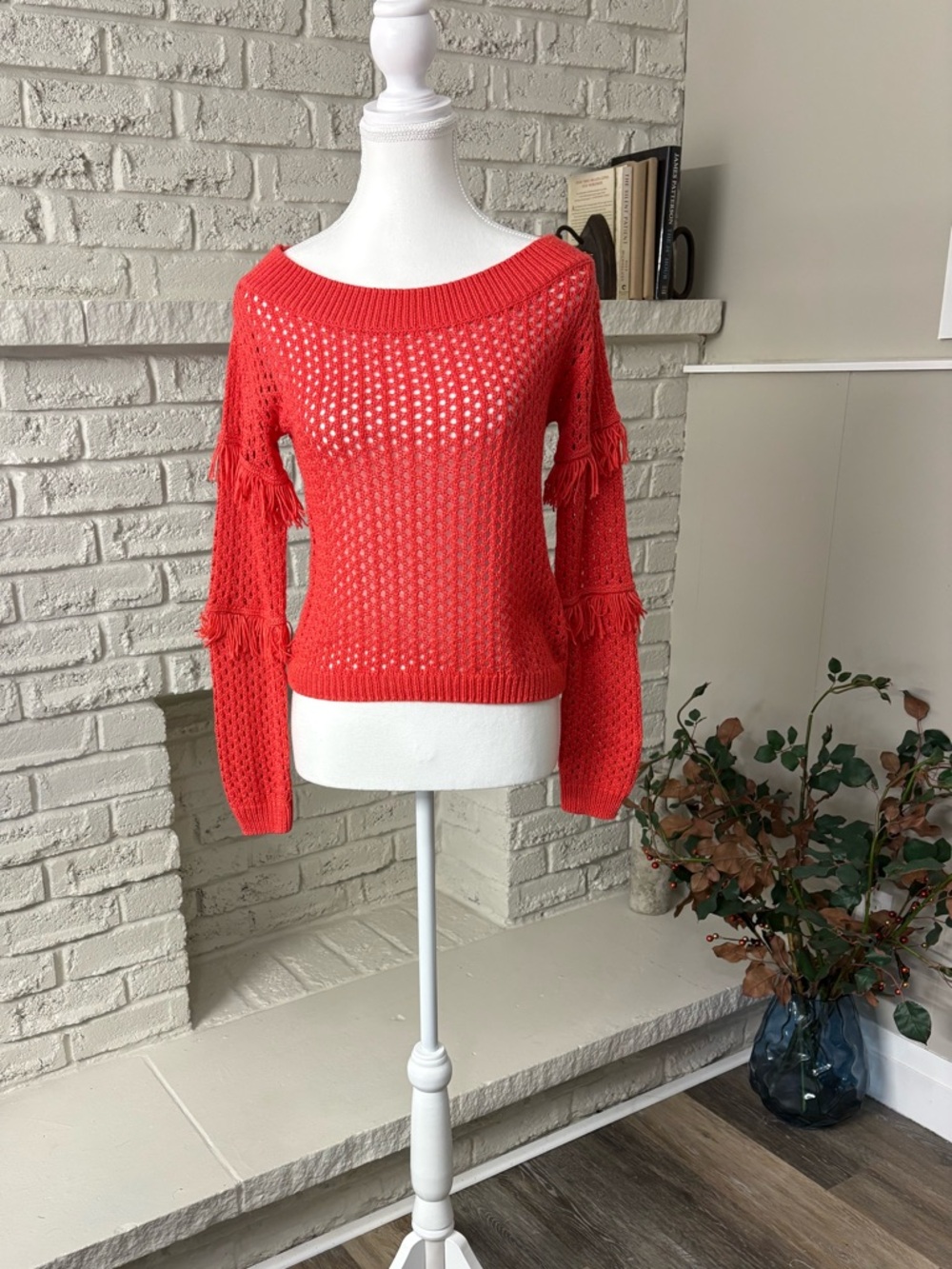 H&M fuchsia Open-Knit Sweater with Fringe Sleeves Youth 10-12